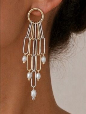 Plunder Design Jewelry Paperclip Dangle Drop Earrings Gold and Silver Tone